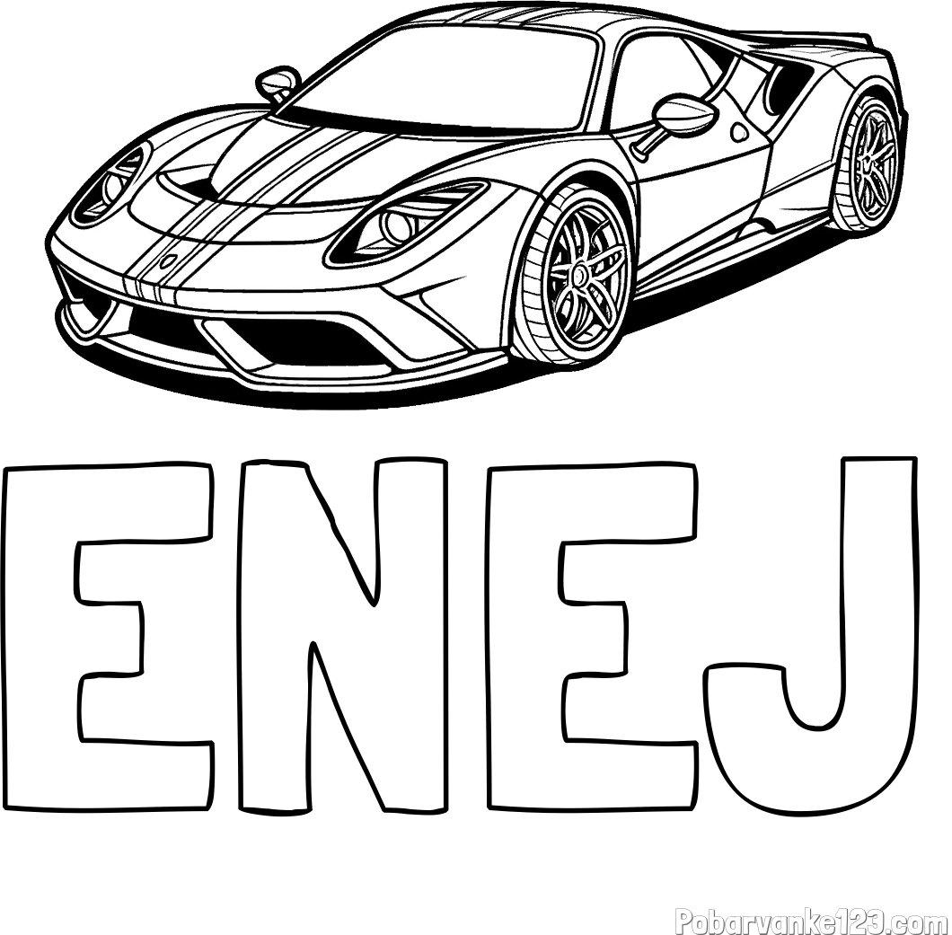 Pobarvanka imena ENEJ in pobarvanka čudovitega športnega avtomobila