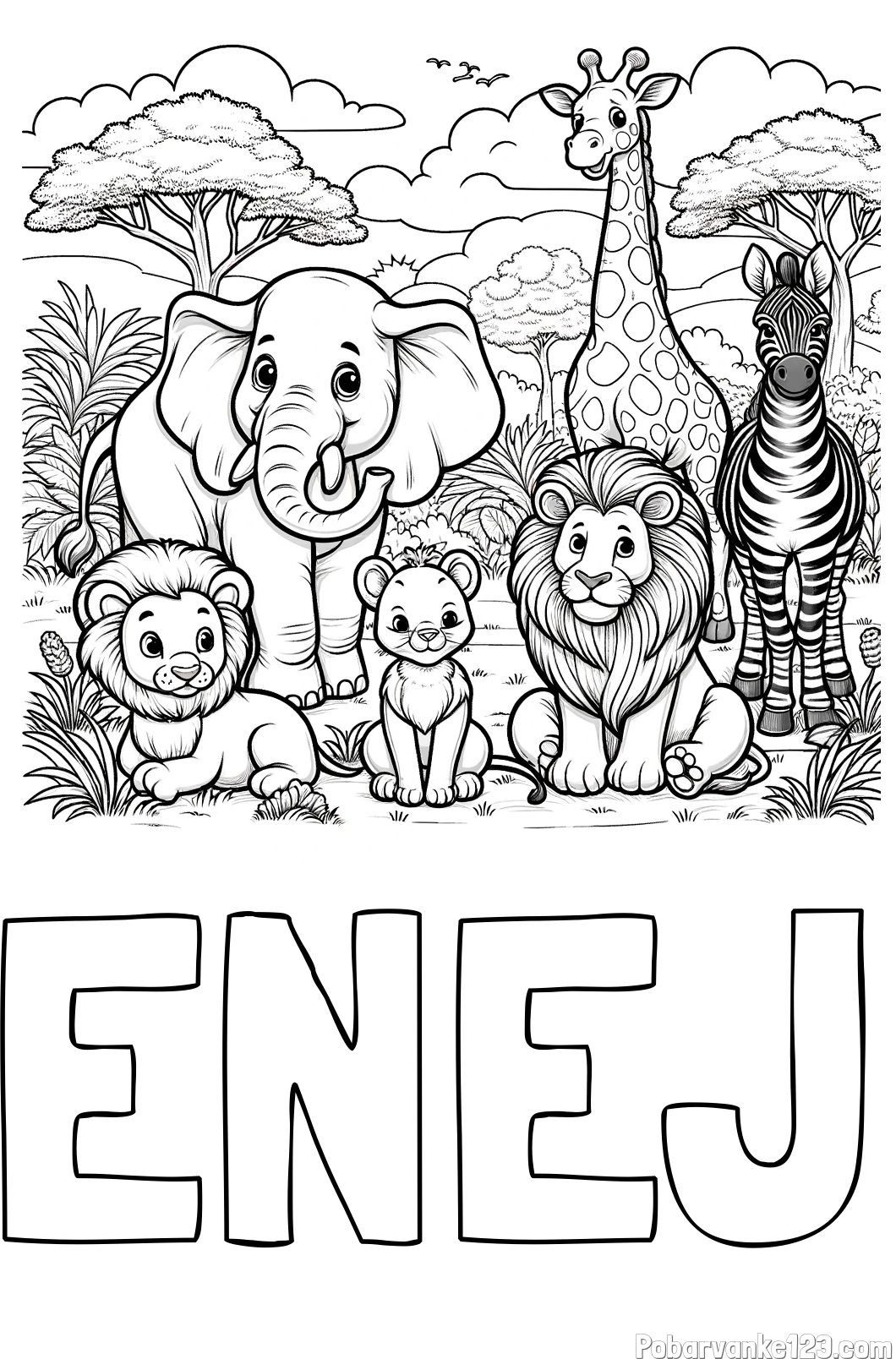 Pobarvanka imena ENEJ in pobarvanka ljubkih živali