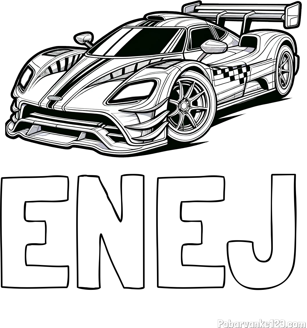 Pobarvanka imena ENEJ in pobarvanka modernega športnega avtomobila