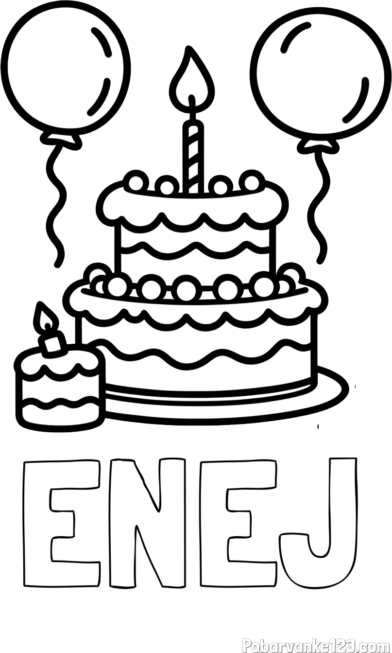 Pobarvanka imena ENEJ in pobarvanka velike rojstnodnevne torte