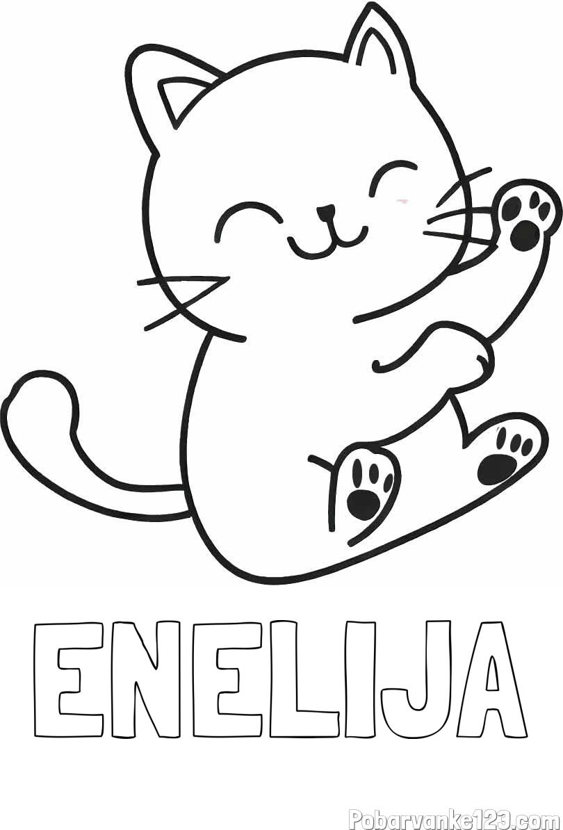 Pobarvanka imena ENELIJA in pobarvanka razigranega mucka