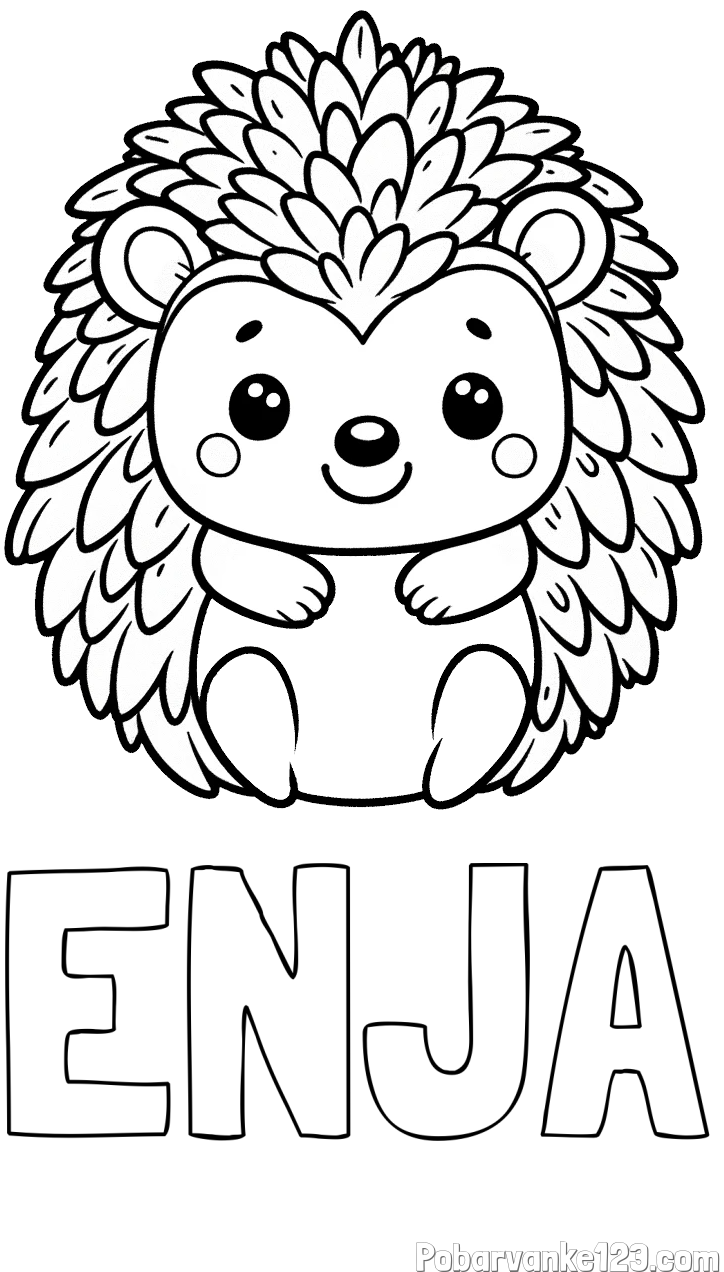 Pobarvanka imena ENJA in pobarvanka prikupnega ježa