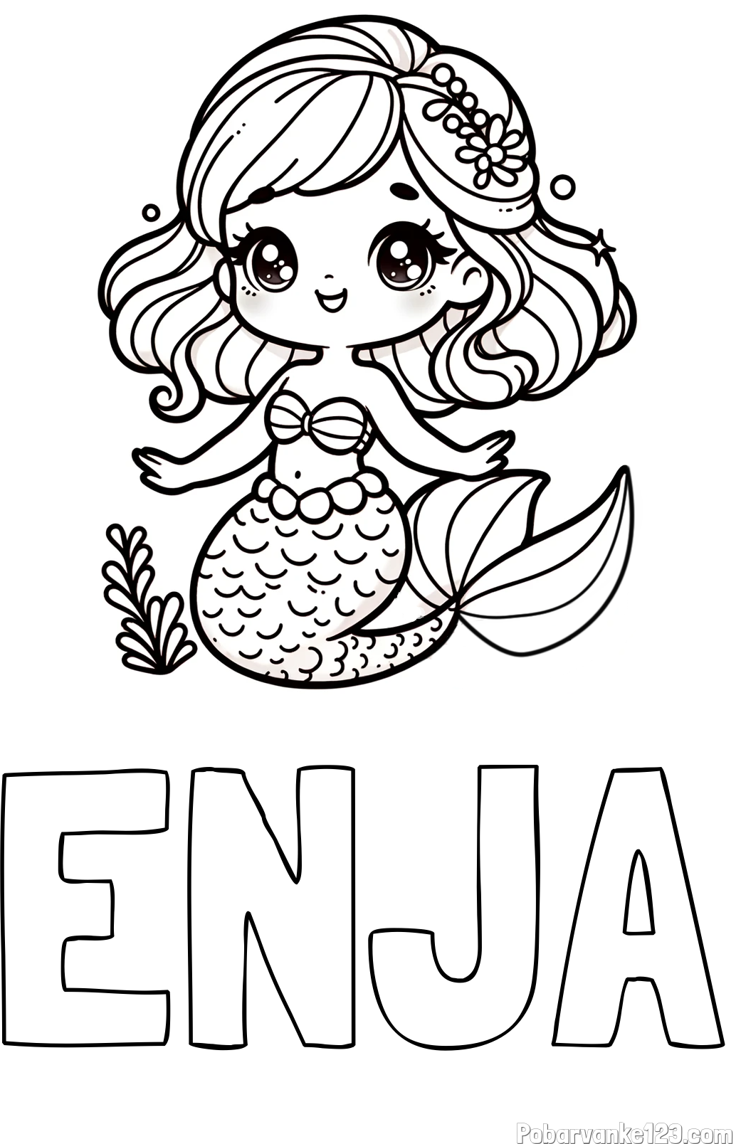 Pobarvanka imena ENJA in pobarvanka simpatične morske deklice