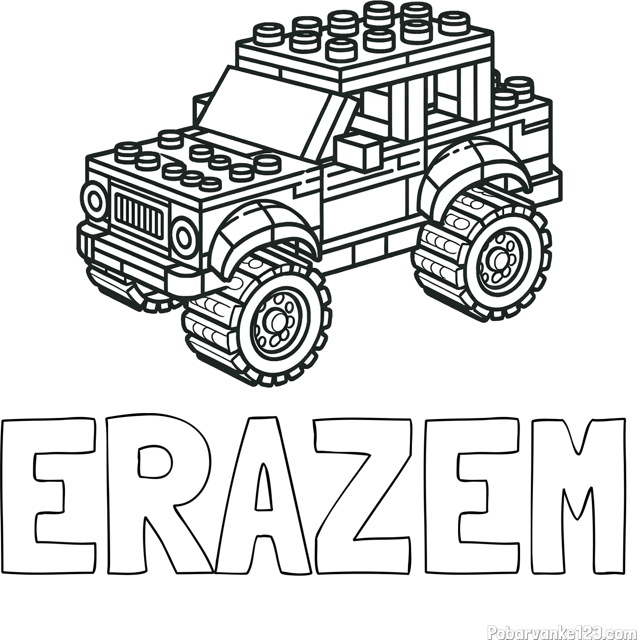 Pobarvanka imena ERAZEM in pobarvanka džipa sestavljenega iz LEGO kock