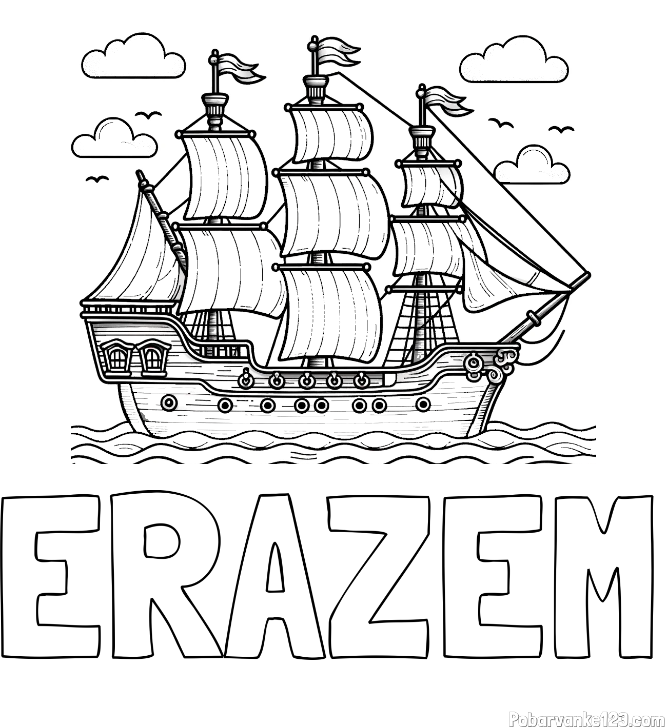 Pobarvanka imena ERAZEM in pobarvanka stare gusarske ladje