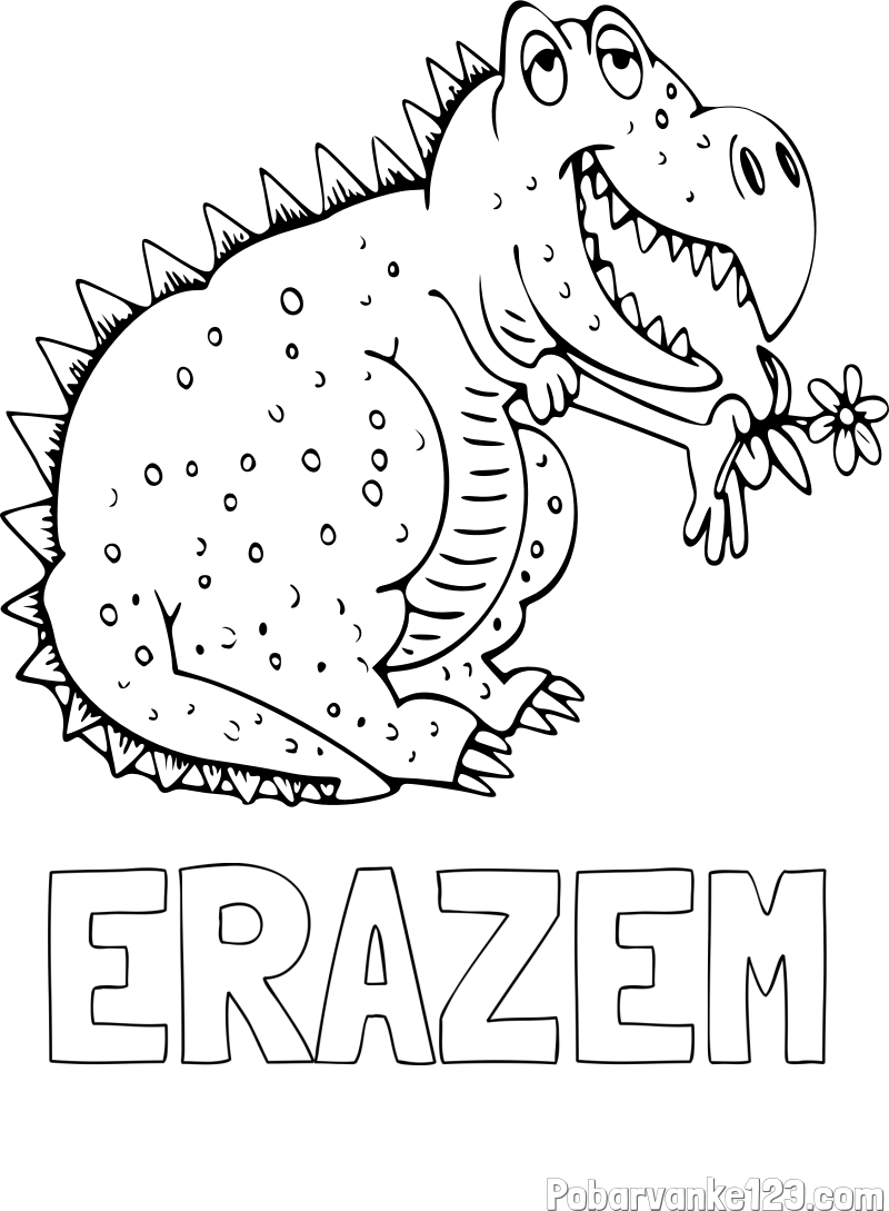 Pobarvanka imena ERAZEM in pobarvanka veselega dinozavra