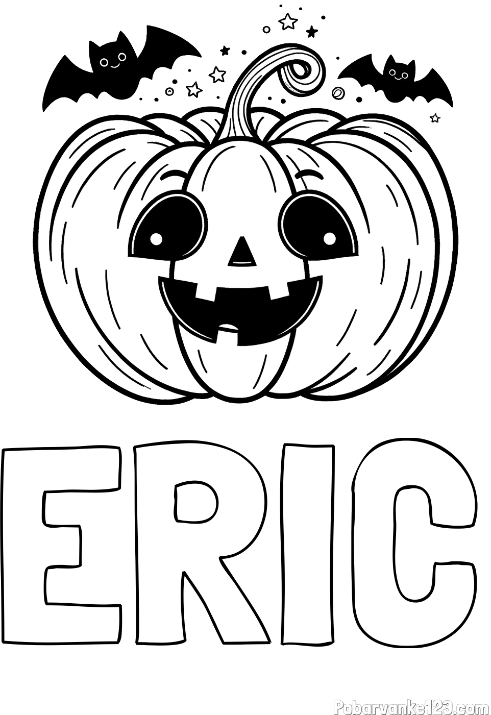 Pobarvanka imena ERIC in pobarvanka nasmejane buče ter dveh netopirjev za noč čarovnic