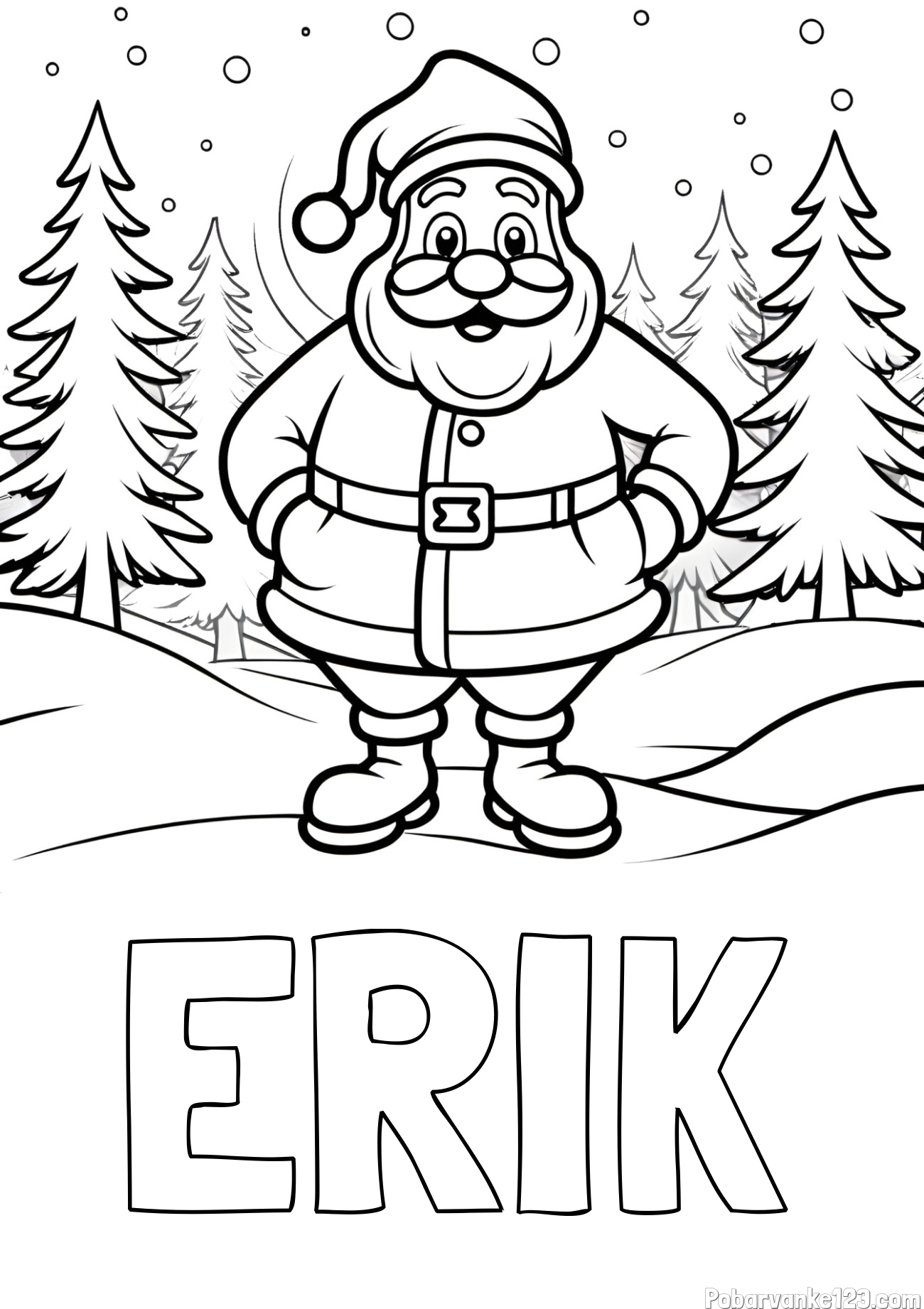 Pobarvanka imena ERIK in pobarvanka Božička v gozdu