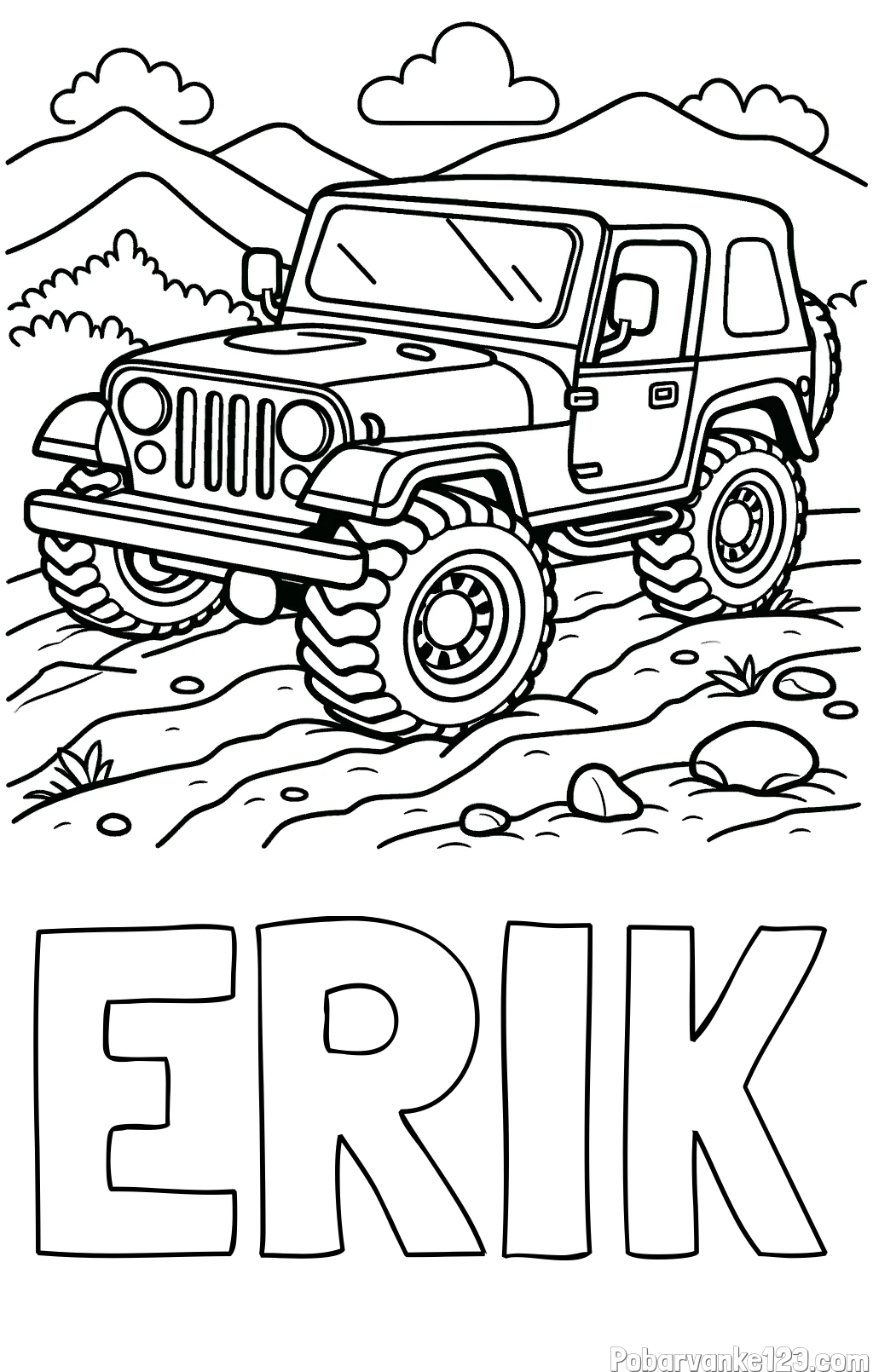 Pobarvanka imena ERIK in pobarvanka džipa na terenu