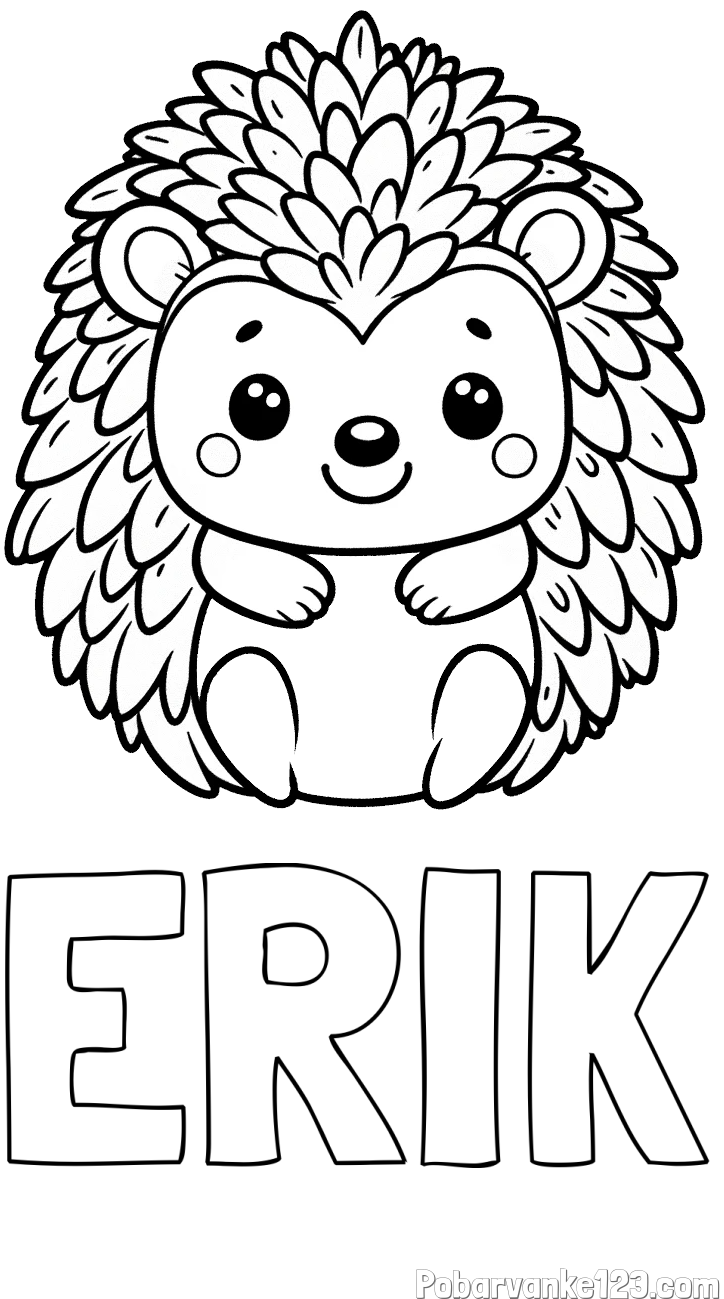 Pobarvanka imena ERIK in pobarvanka prikupnega ježa
