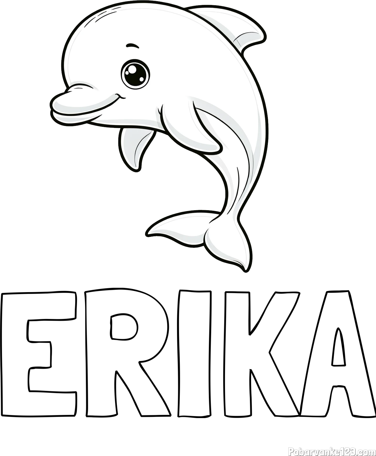 Pobarvanka imena ERIKA in otroška pobarvanka ljubkega delfina