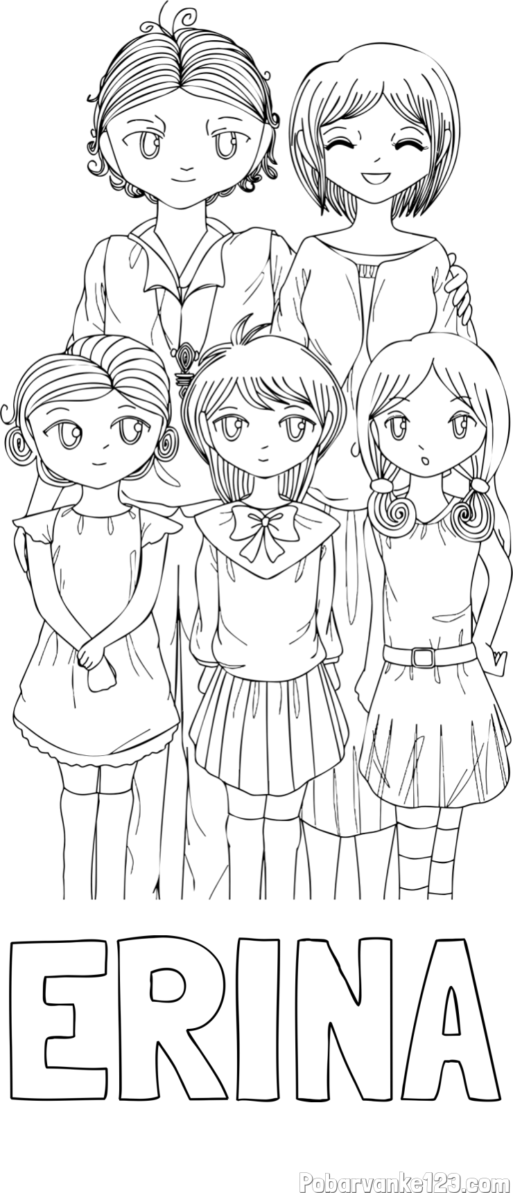 Pobarvanka imena ERINA in anime risani junaki