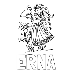 Online izdelana pobarvanka - Pobarvanka imena ERNA in pobarvanka deklice in račke