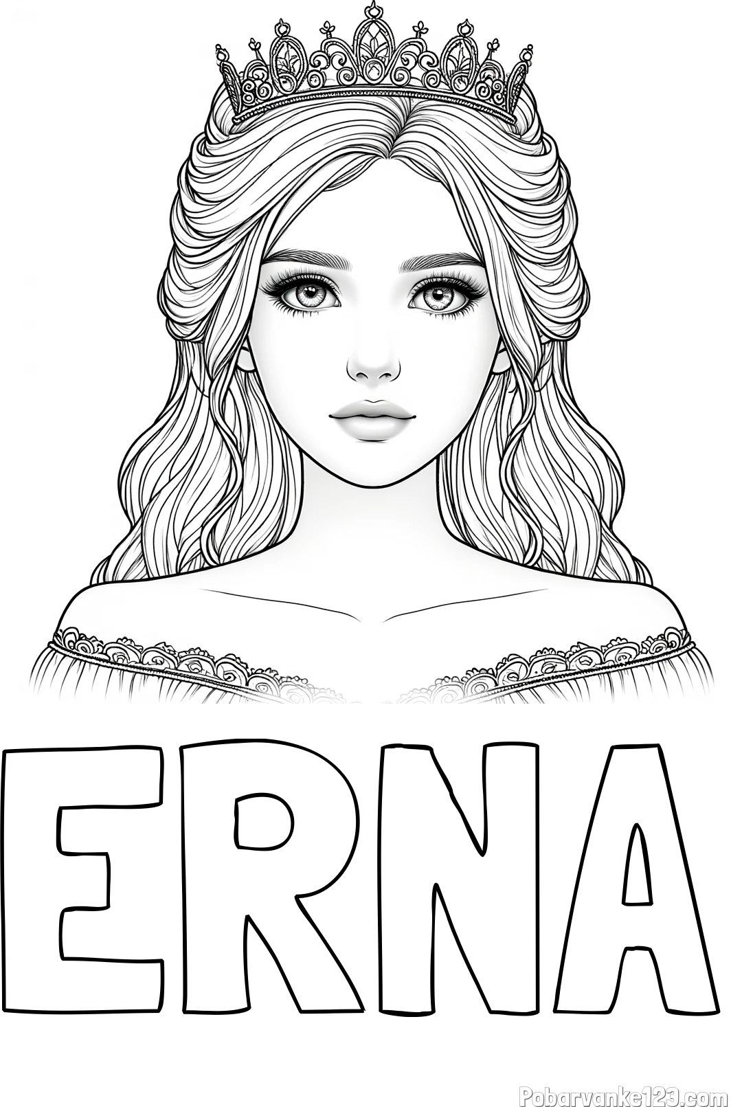 Pobarvanka imena ERNA in pobarvanka prikupne princeske s čudovitimi očmi