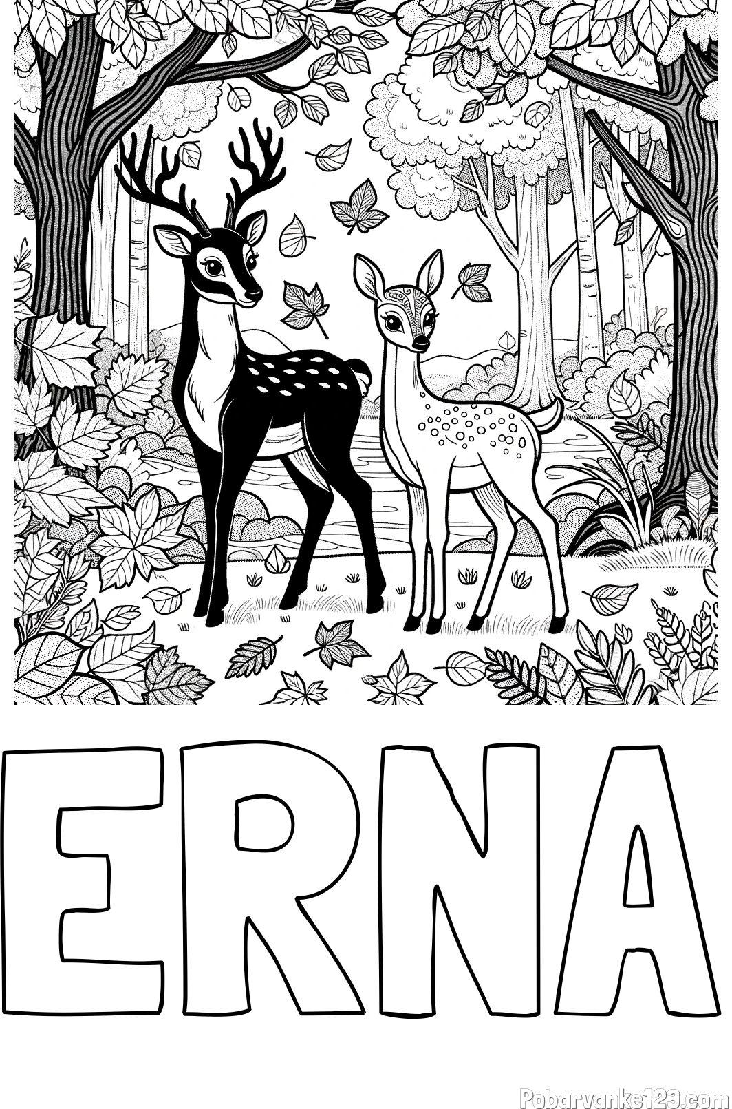 Pobarvanka imena ERNA in pobarvanka srnice in jelenčka