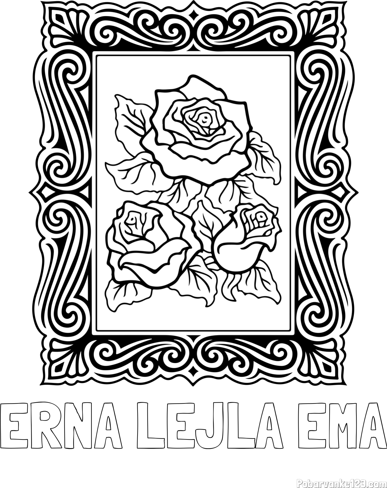 Pobarvanka imena ERNA LEJLA EMA in pobarvanka  uokvirjene slike vrtnic