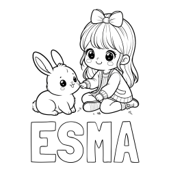 Online izdelana pobarvanka - Pobarvanka imena ESMA in pobarvanka ljubke punčke, ki se igra z zajčkom