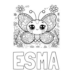 Online izdelana pobarvanka - Pobarvanka imena ESMA in pobarvanka ljubkega metuljčka