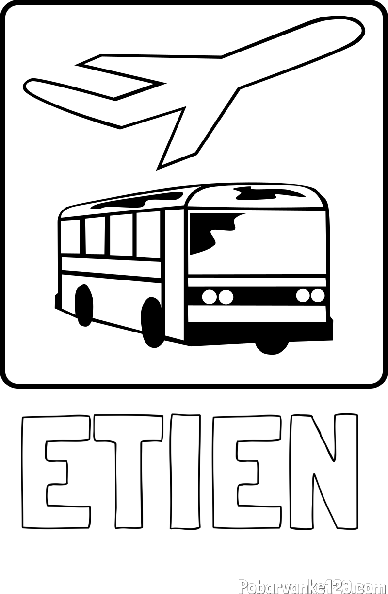 Pobarvanka imena ETIEN in avtobus in letalo