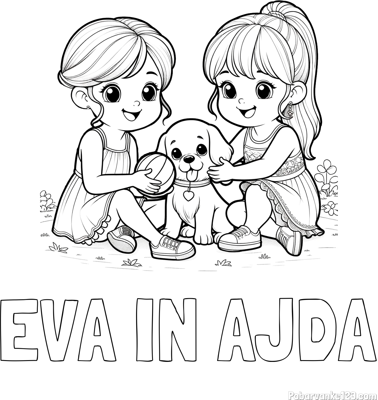 Pobarvanka imena EVA IN AJDA in pobarvanka prijateljic s kužkom