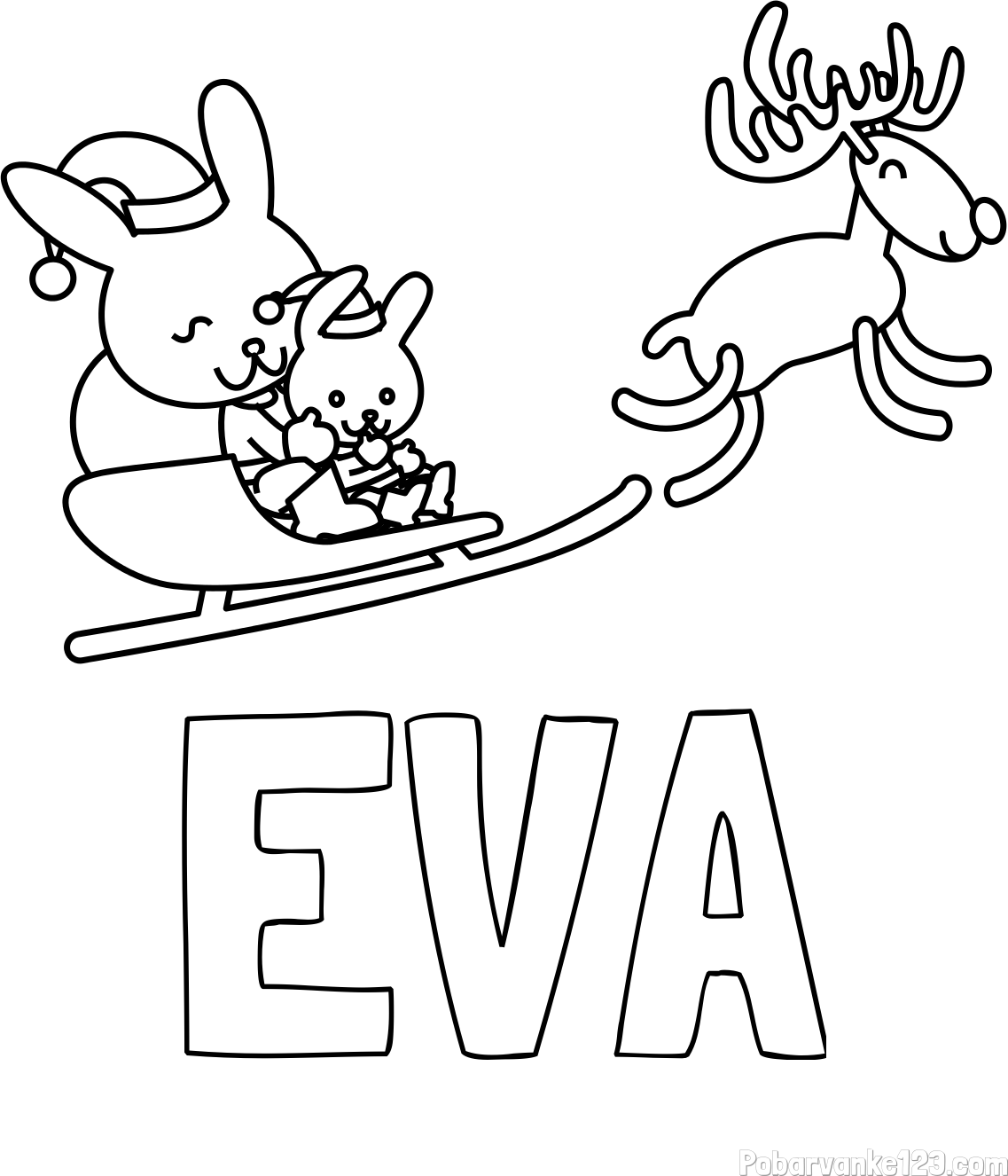 Pobarvanka imena EVA in božične sani