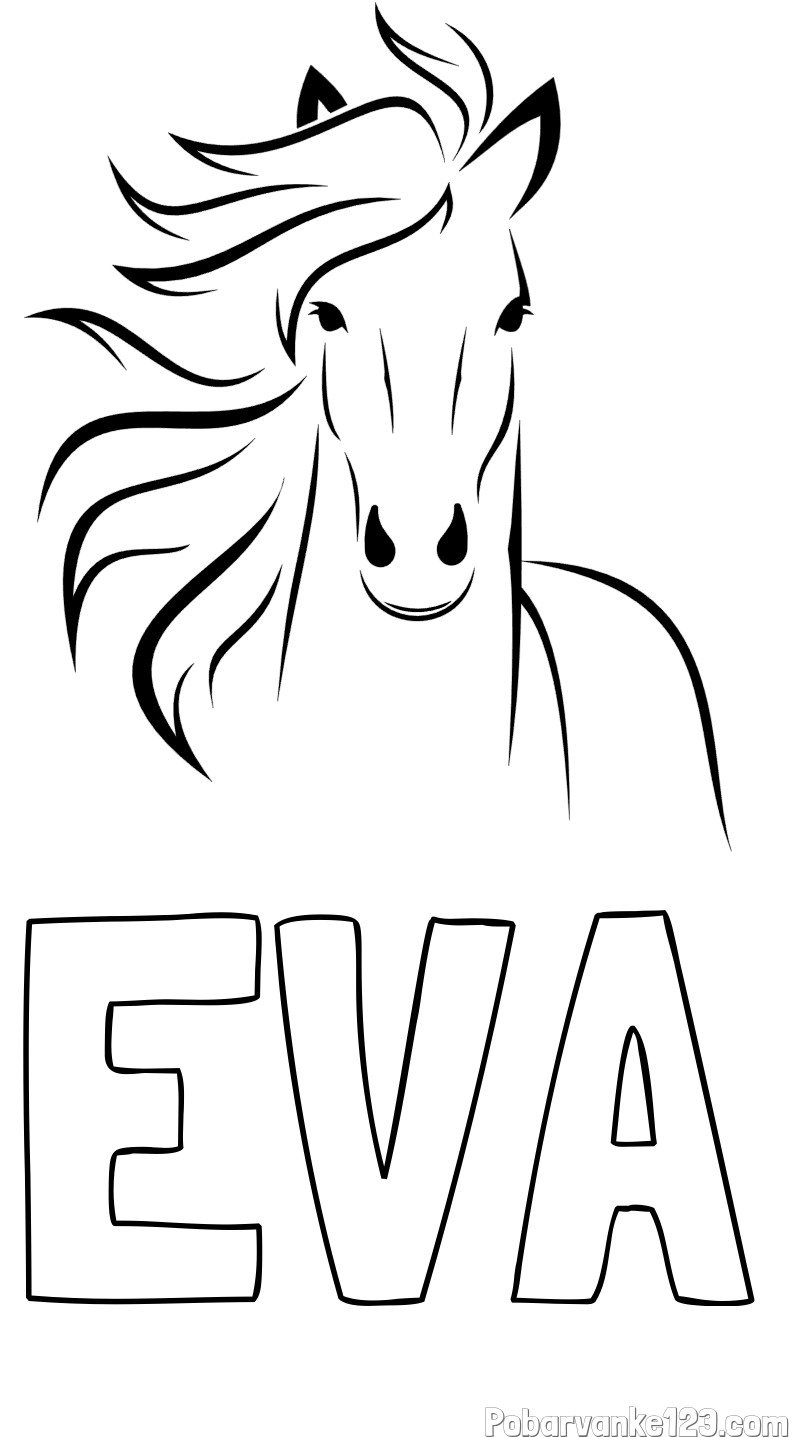 Pobarvanka imena EVA in lepa pobarvanka konja