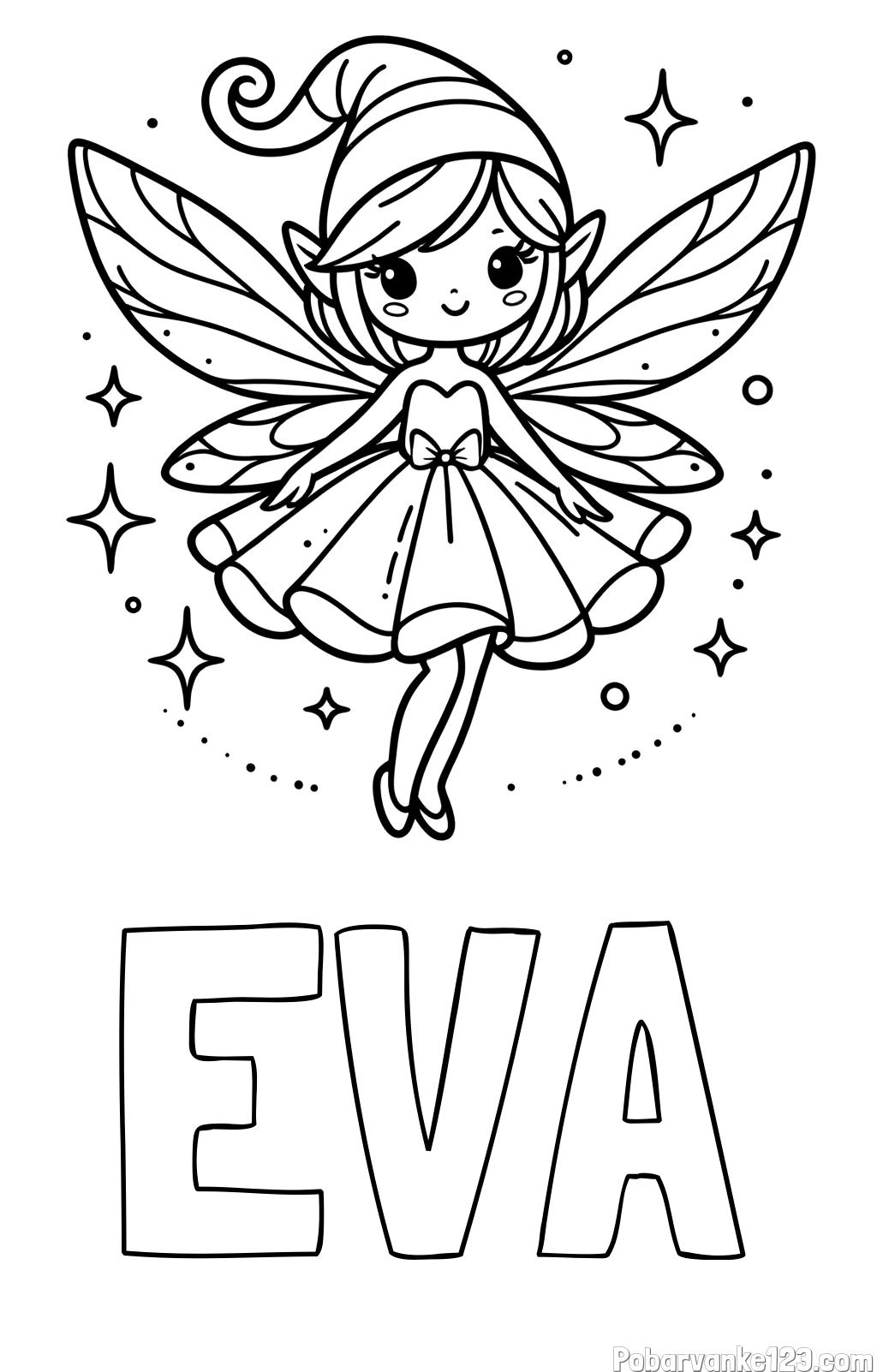 Pobarvanka imena EVA in otroška pobarvanka čudovite vile