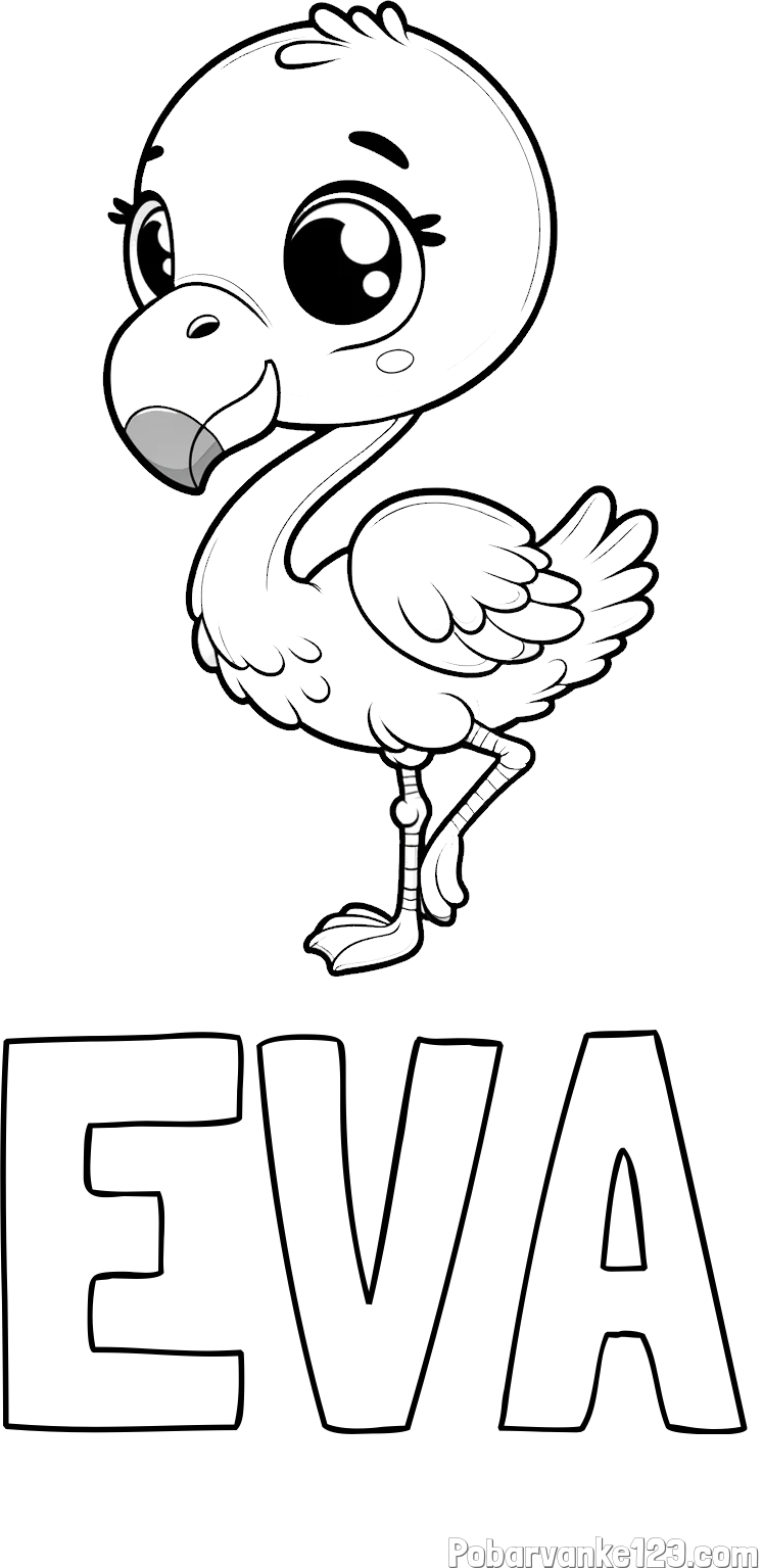 Pobarvanka imena EVA in otroška pobarvanka flaminga
