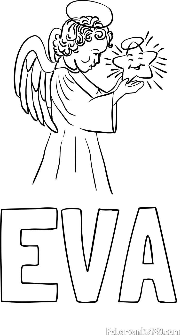 Pobarvanka imena EVA in pobarvanka angela z zvezdo