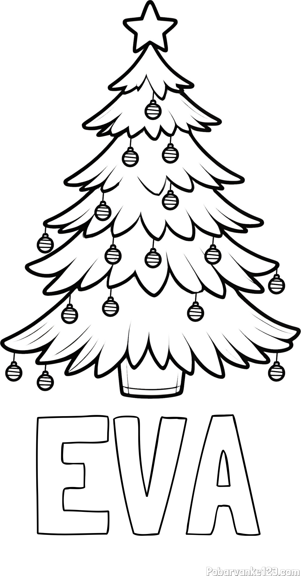 Pobarvanka imena EVA in pobarvanka božične jelke z božično zvezdico in bunkicami