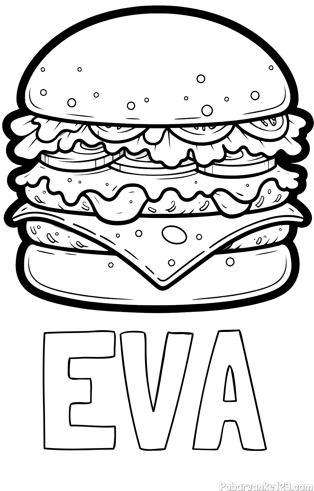 Pobarvanka imena EVA in pobarvanka hamburger