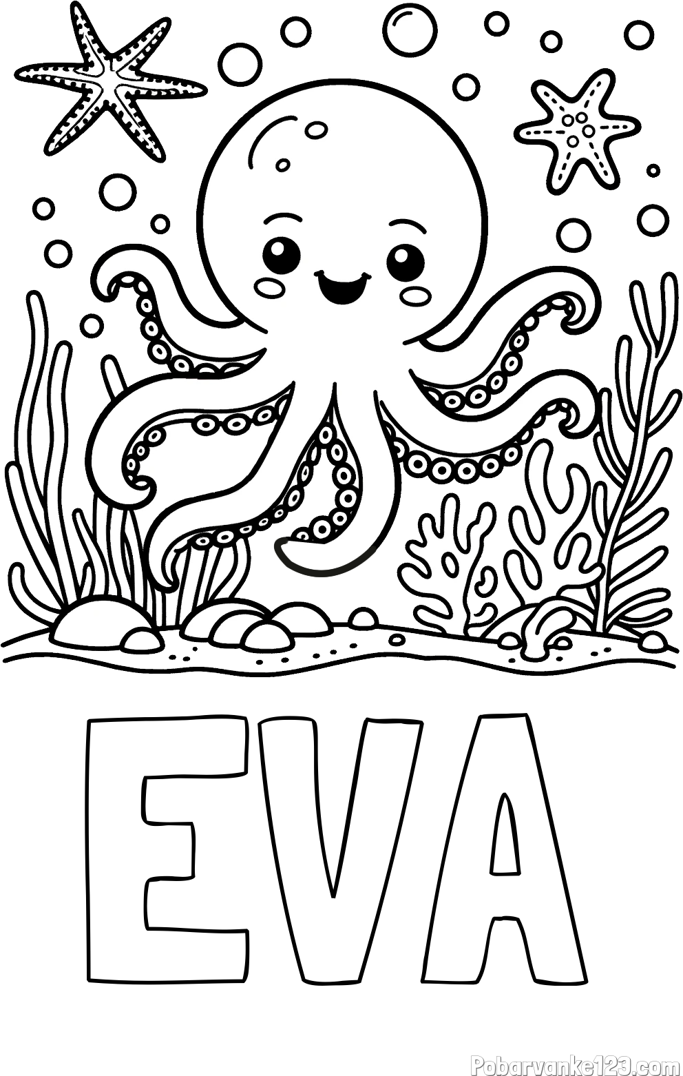 Pobarvanka imena EVA in pobarvanka hobotnice