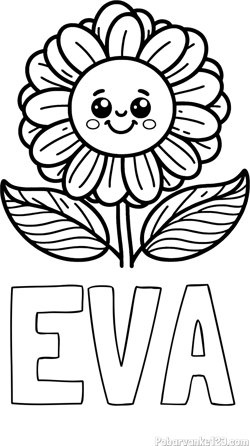 Pobarvanka imena EVA in pobarvanka ljubke in nasmejane rože