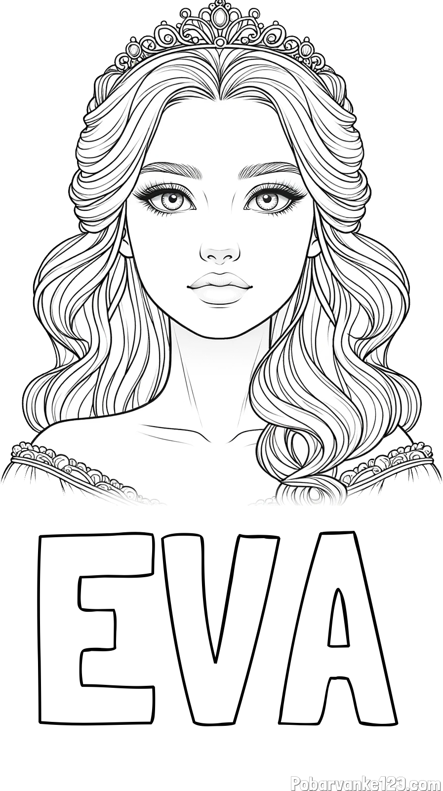 Pobarvanka imena EVA in pobarvanka ljubke princese s krono