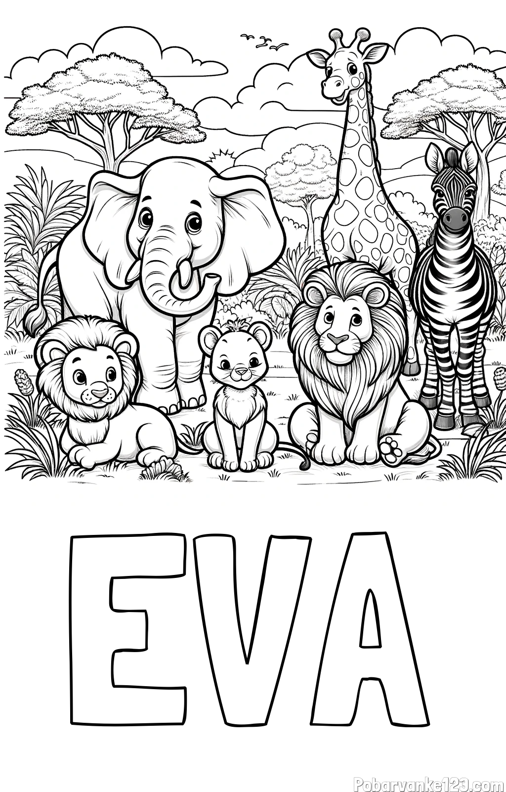 Pobarvanka imena EVA in pobarvanka ljubkih živali