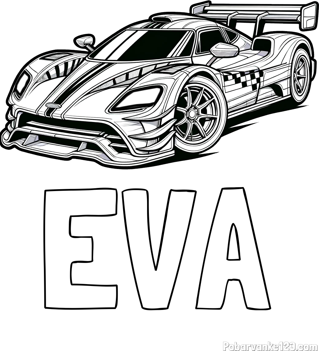 Pobarvanka imena EVA in pobarvanka modernega športnega avtomobila