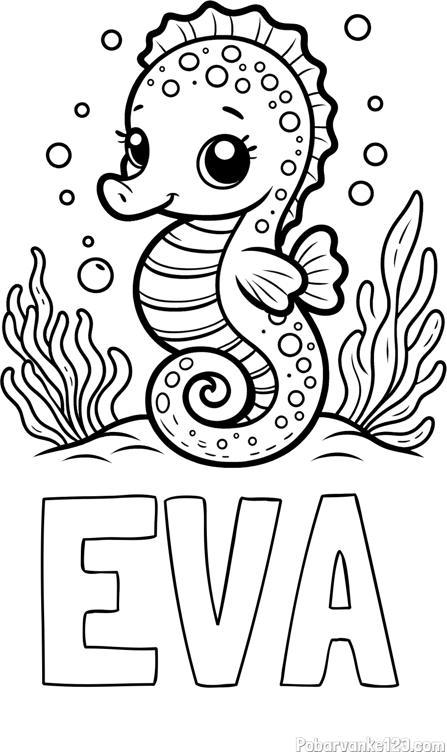 Pobarvanka imena EVA in pobarvanka morskega konjička