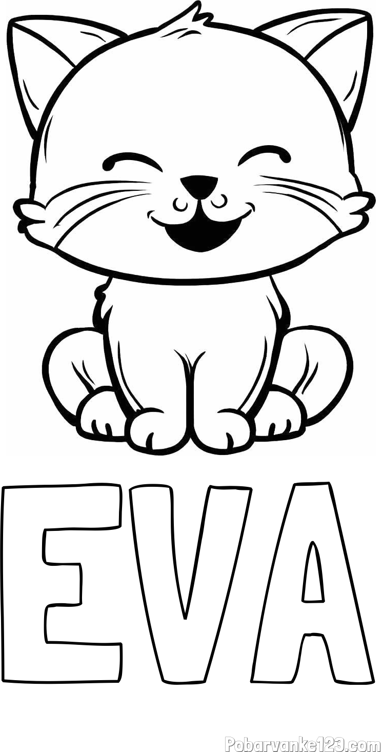 Pobarvanka imena EVA in pobarvanka prikupne mačke