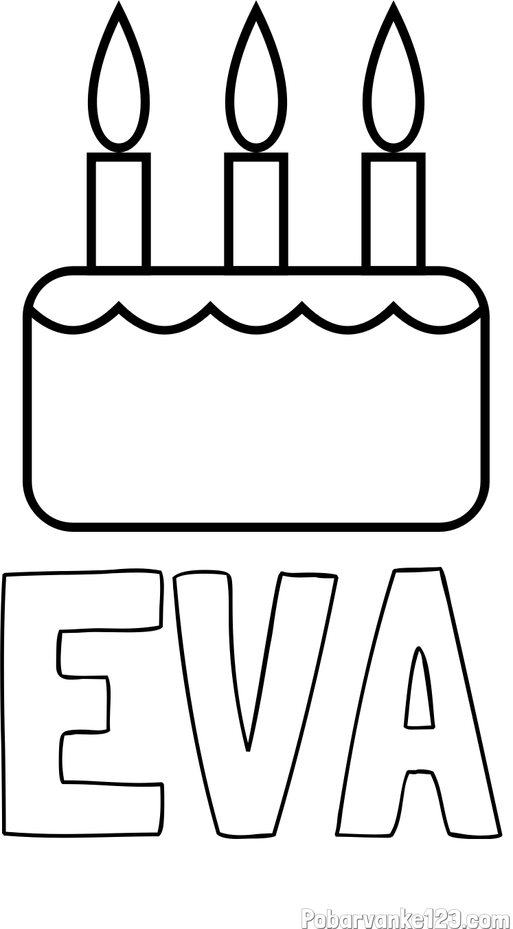 Pobarvanka imena EVA in pobarvanka rojstnodnevne torte za 3. rojstni dan