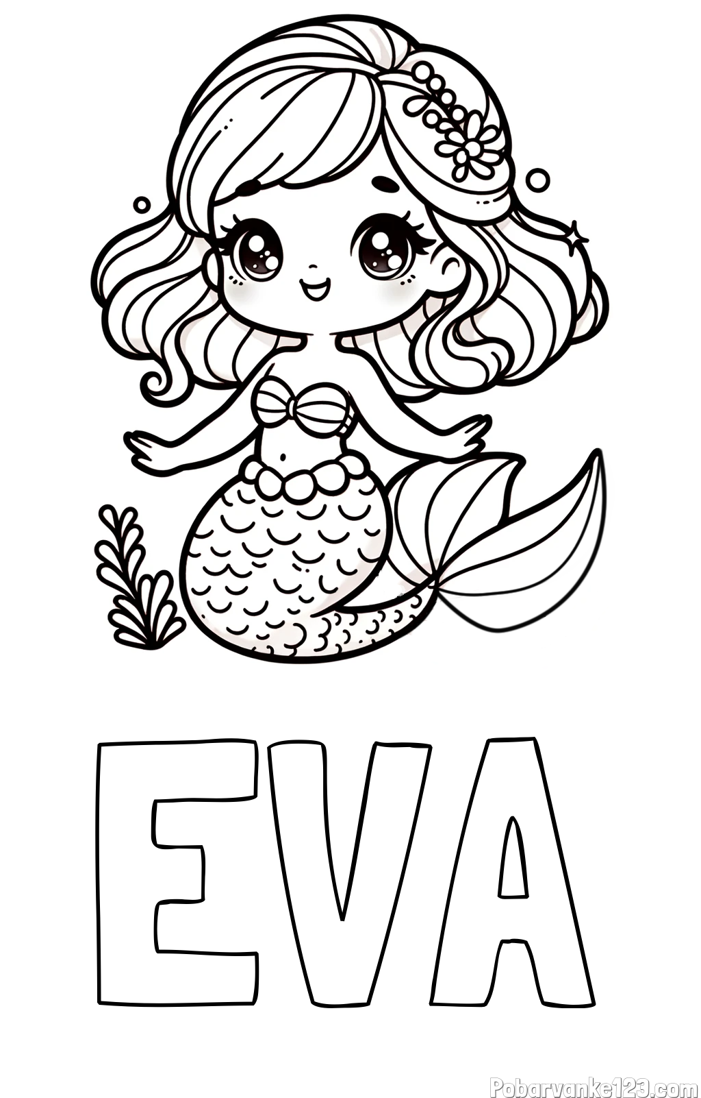 Pobarvanka imena EVA in pobarvanka simpatične morske deklice