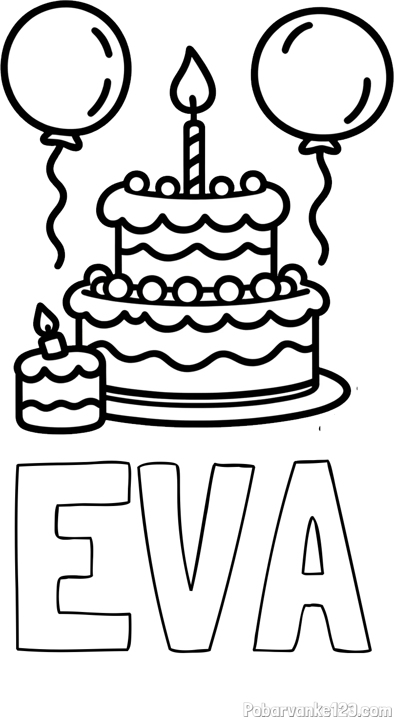 Pobarvanka imena EVA in pobarvanka velike rojstnodnevne torte