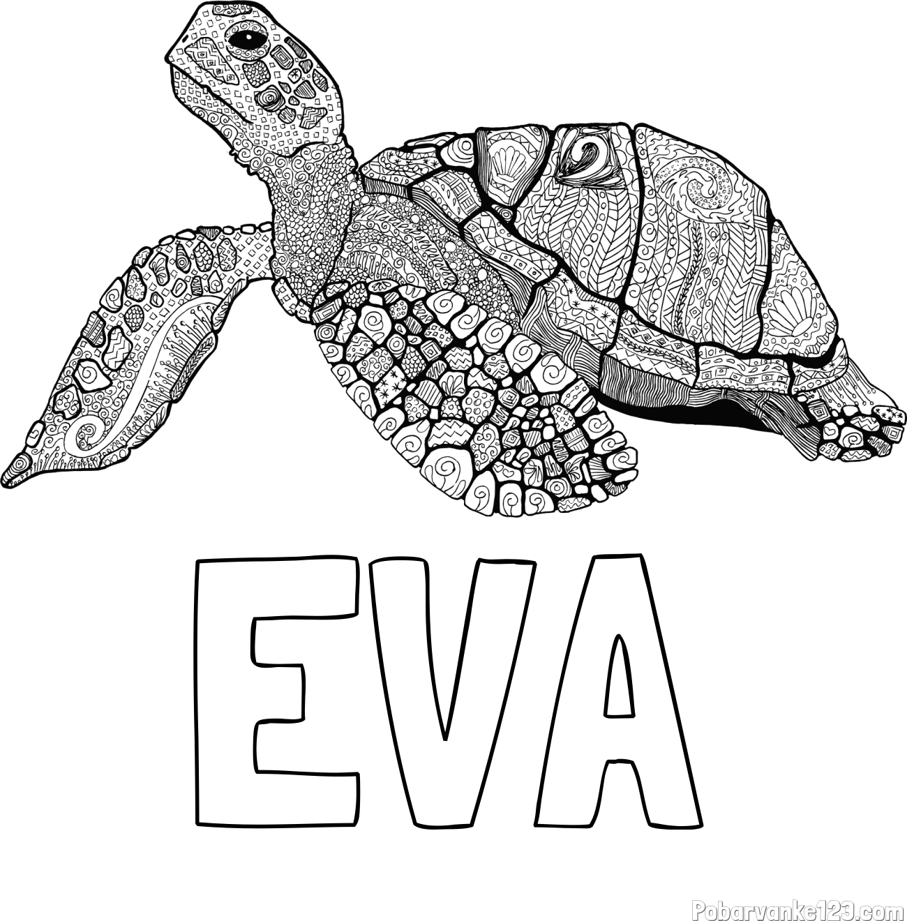 Pobarvanka imena EVA in pobarvanka velike želve - mandale