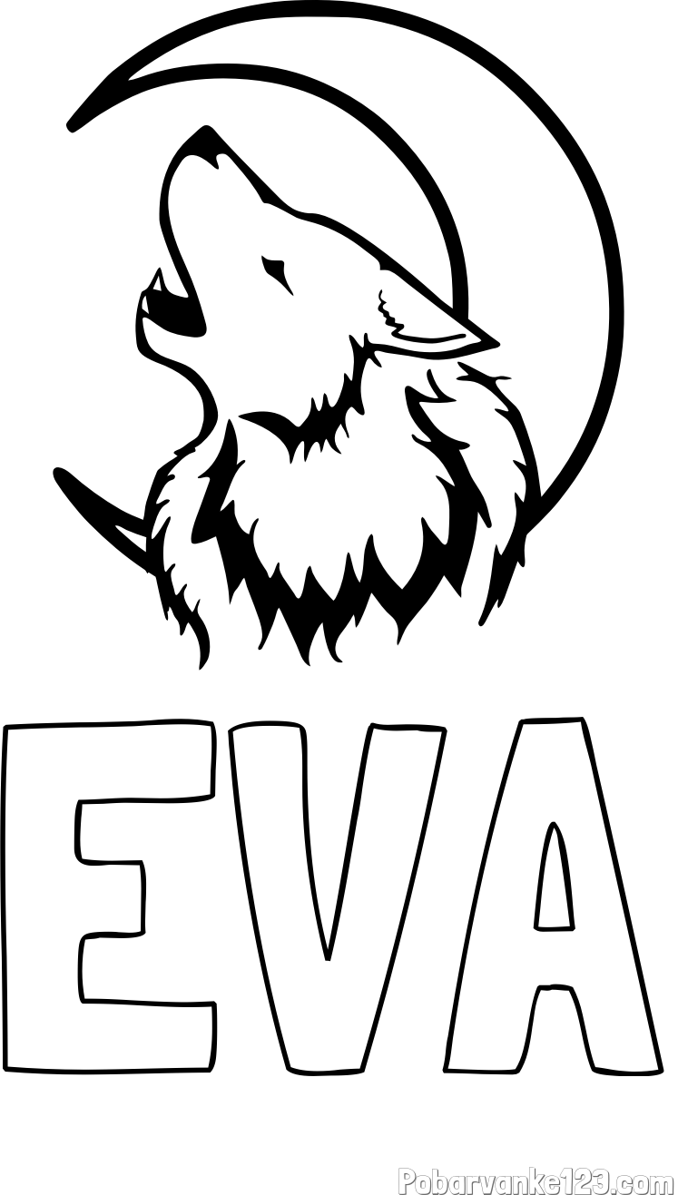 Pobarvanka imena EVA in pobarvanka volk in lune