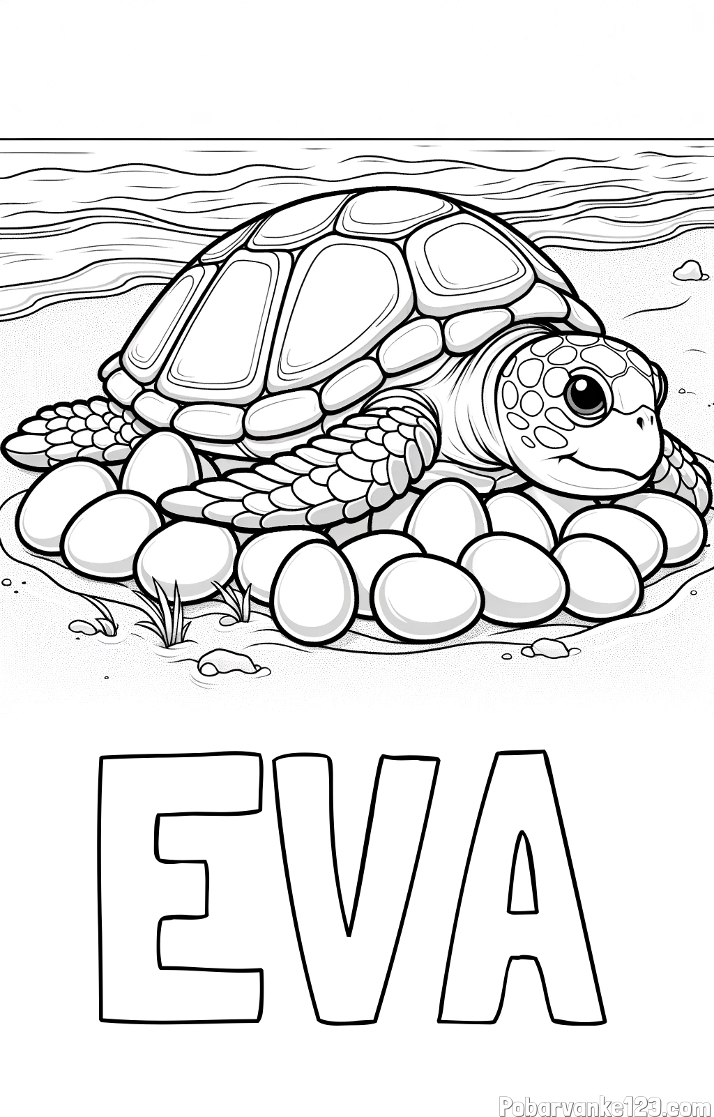 Pobarvanka imena EVA in pobarvanka želve na obali