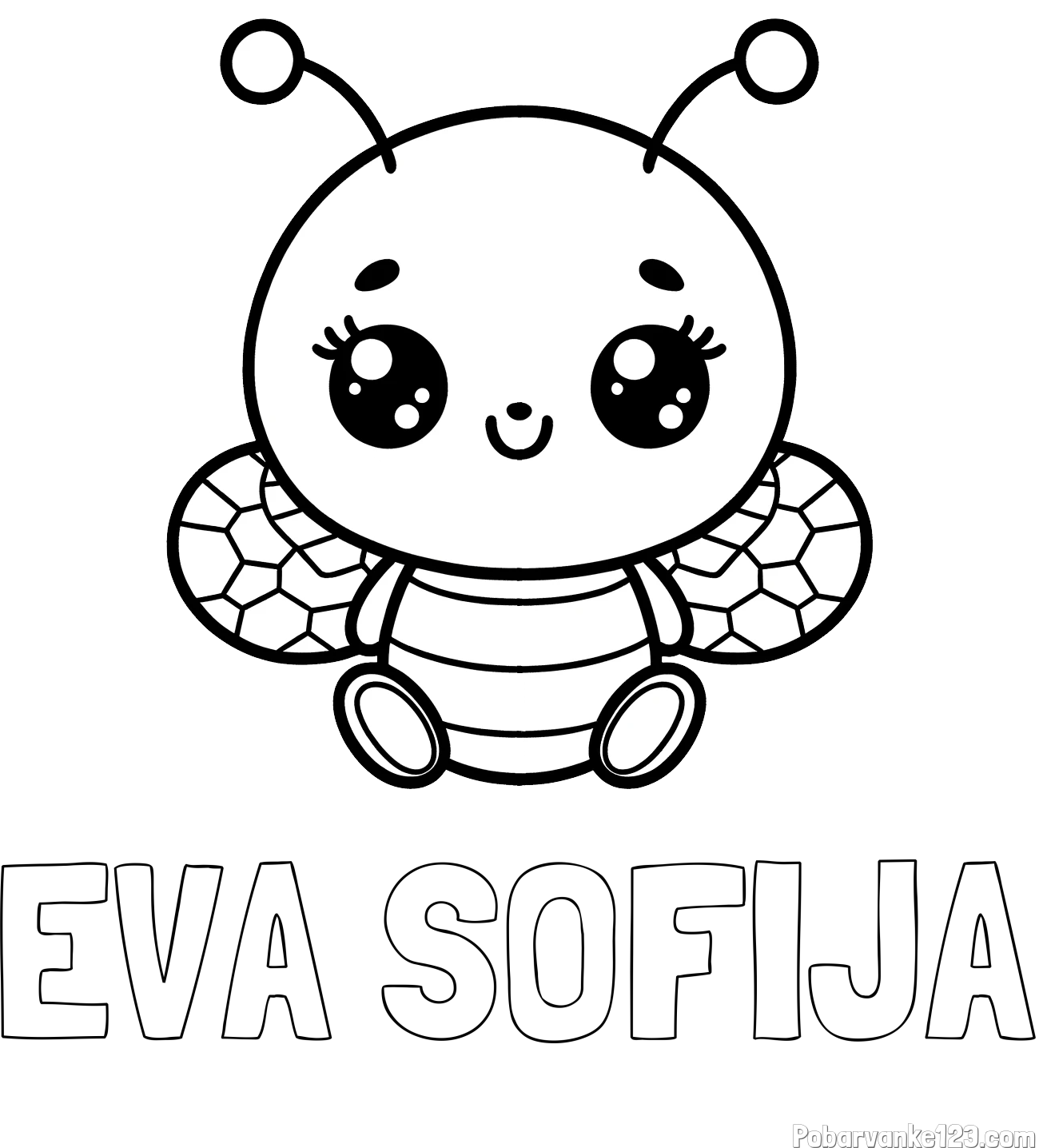 Pobarvanka imena EVA SOFIJA in otroška pobarvanka ljubke čebele