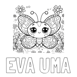 Online izdelana pobarvanka - Pobarvanka imena EVA UMA in pobarvanka ljubkega metuljčka