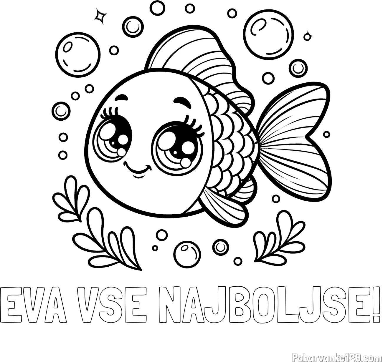 Pobarvanka imena EVA VSE NAJBOLJŠE! in pobarvanka prisrčne ribice