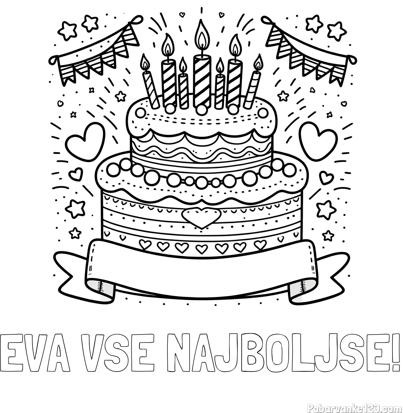 Pobarvanka imena EVA VSE NAJBOLJŠE! in pobarvanka velike torte za rojstni dan