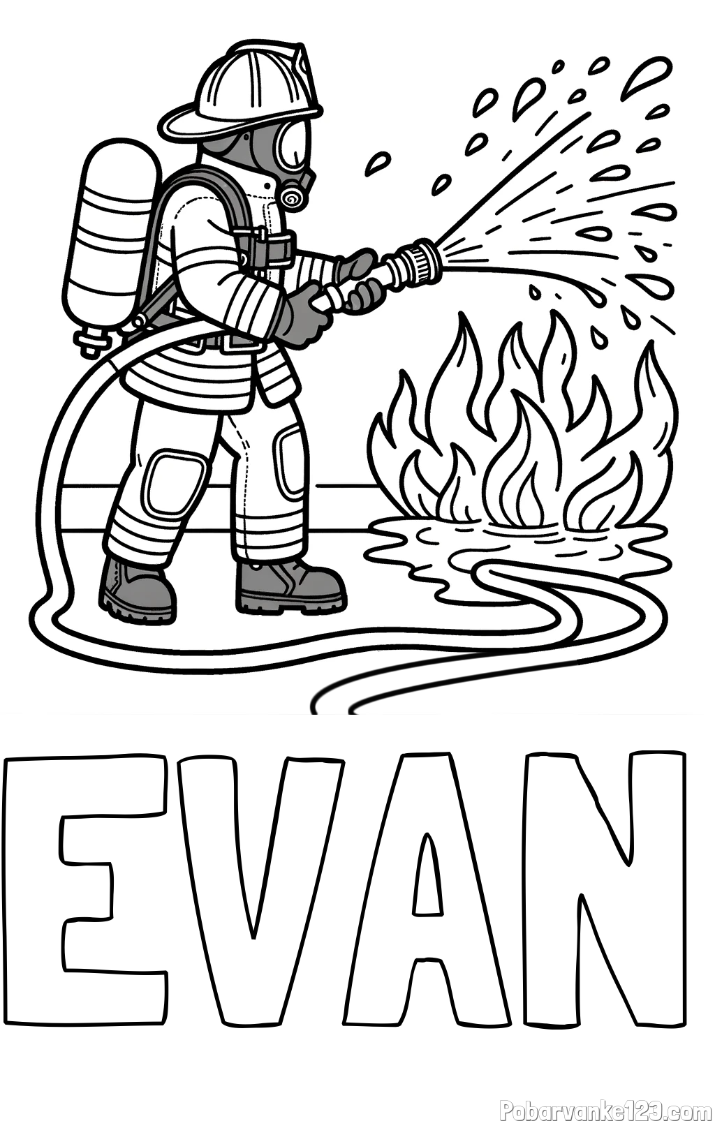 Pobarvanka imena EVAN in pobarvanka gasilca in velikega požara