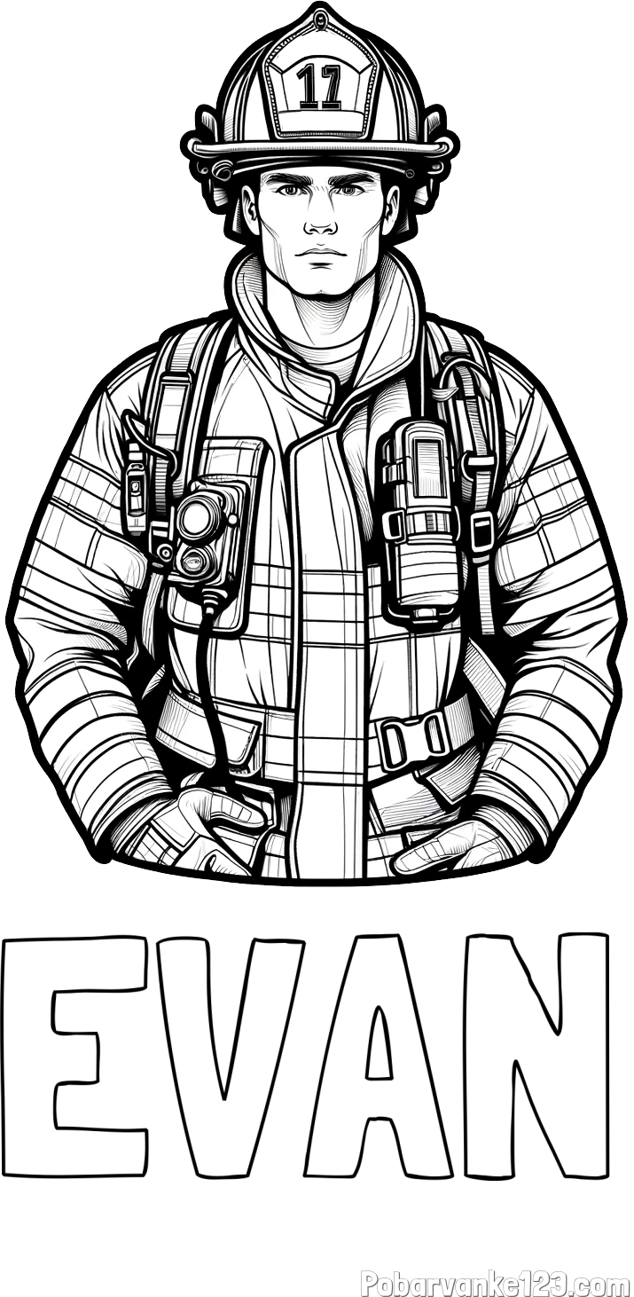 Pobarvanka imena EVAN in pobarvanka gasilca (realistična)